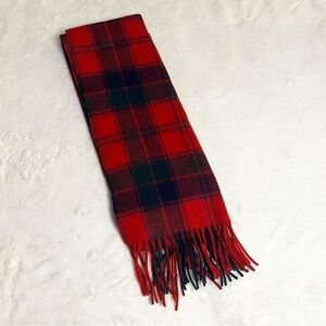 James Pringle Weavers Red Robertson Classic plaid wool Scarf with Fringe Trim